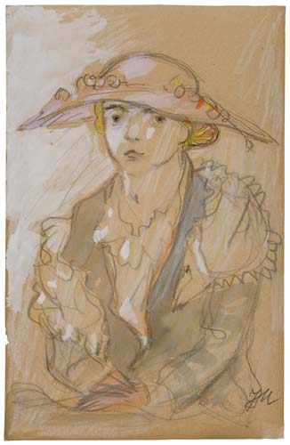 Appraisal: JEANNE MAMMEN Sitzende M dchen Watercolor over pencil on thin