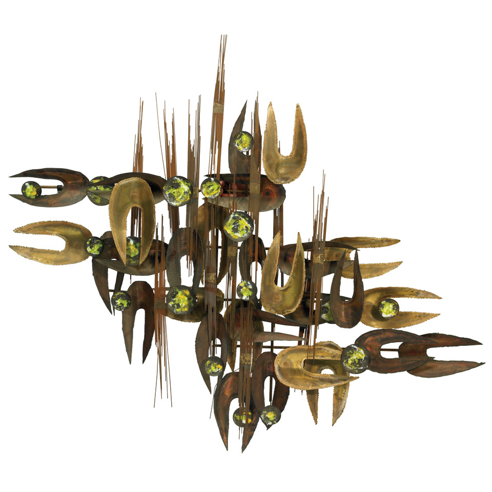 Appraisal: Enamelled Copper Sheet Brass and Steel Abstract Wall Sculpture c