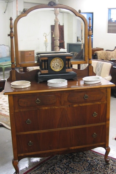 Appraisal: WALNUT DRESSER WITH ATTACHED MIRROR Queen Anne Revival American c