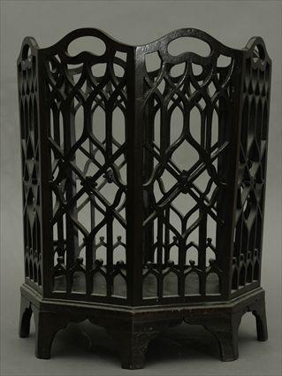 Appraisal: Chippendale-Style Mahogany Wastepaper Basket with Pierced Gothic Fretwork x x