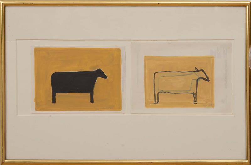 Appraisal: PETER KINLEY - UNTITLED COWS Two watercolor and gouache on