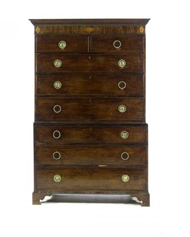 Appraisal: A GEORGE III MAHOGANY CHEST ON CHEST with dentil cornice