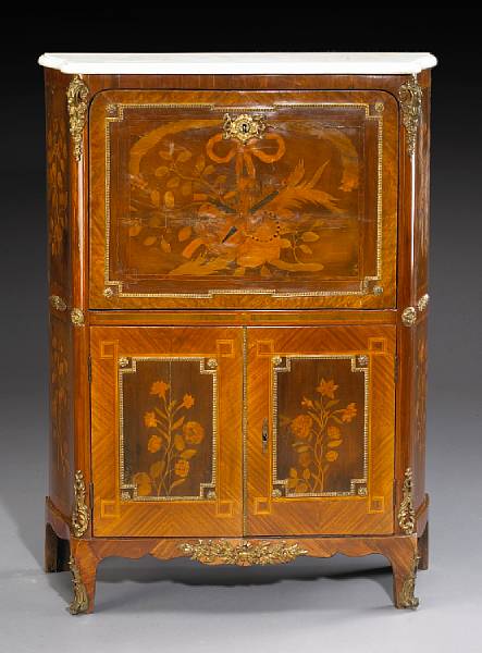 Appraisal: A Louis XV XVI transitional gilt bronze mounted marquetry secretaire