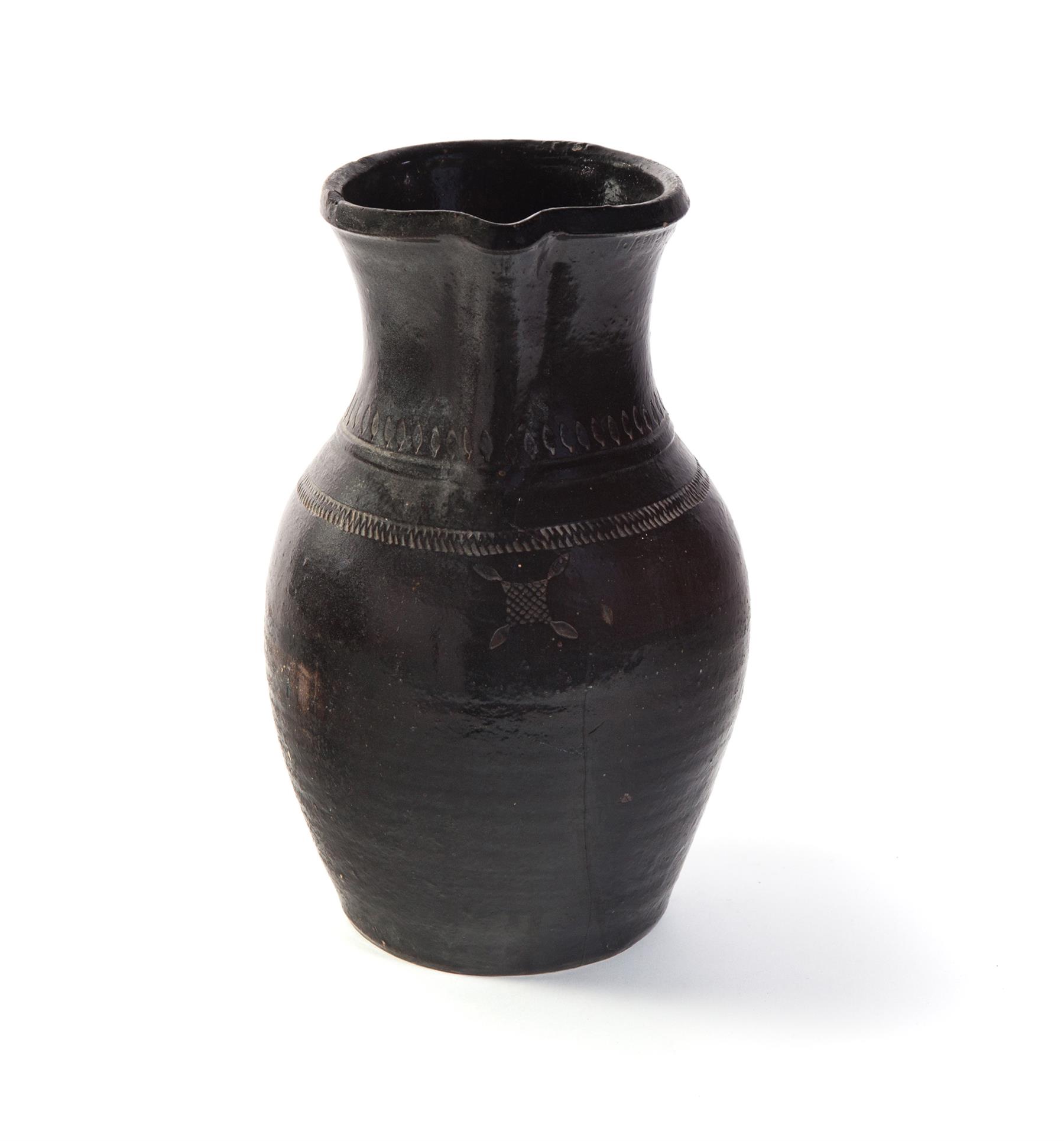 Appraisal: G W AMERINE DARK BROWN GLAZE PITCHER American st half-