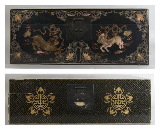 Appraisal: Two Chinese Lacquered Trunks Height of tallest inches