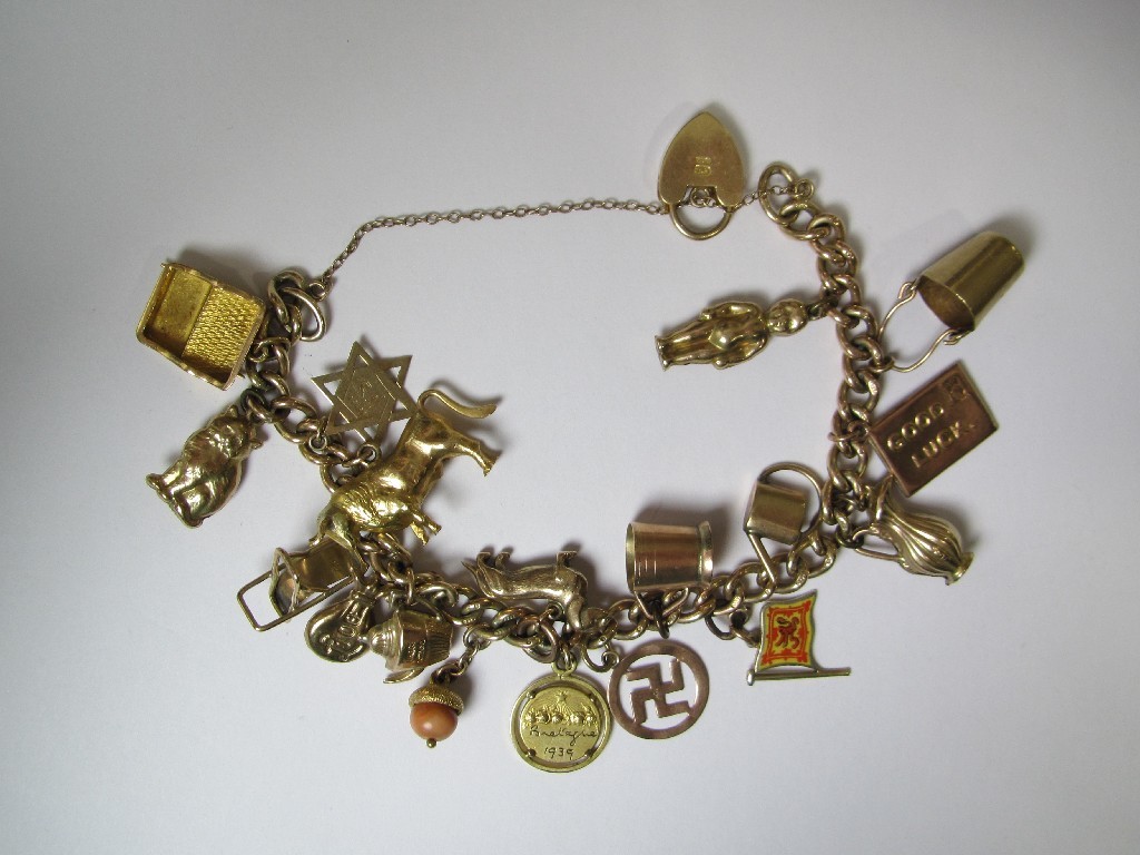 Appraisal: Nine carat gold charm bracelet with various charms Approximately gms