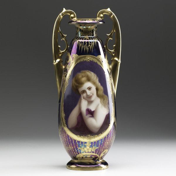 Appraisal: Royal Vienna portrait vase early th C Double-handled with gilded