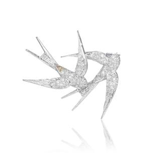 Appraisal: Gemmarius Diamond Swallows Pin Designed as a pair of swallows