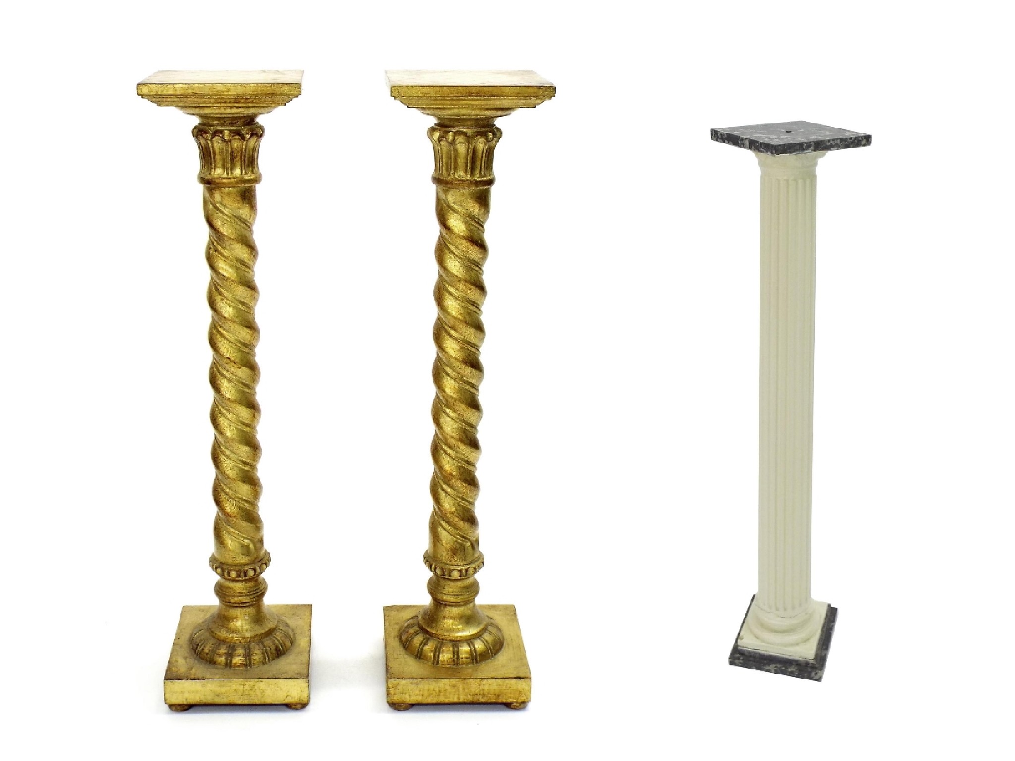 Appraisal: Pair of giltwood barley twist torcheres high together with a