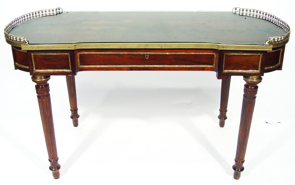 Appraisal: Rosewood bureau plat with pierced brass gallery above a series