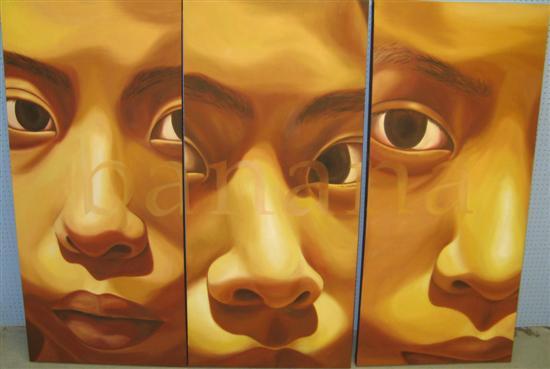 Appraisal: Su-En Wong Oil On Canvas Triptych Self Portrait over three