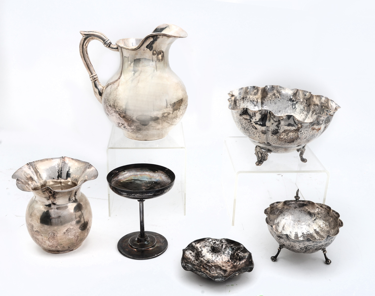 Appraisal: PC PERUVIAN STERLING COLLECTION Approx Comprising - hand-hammered footed bowls