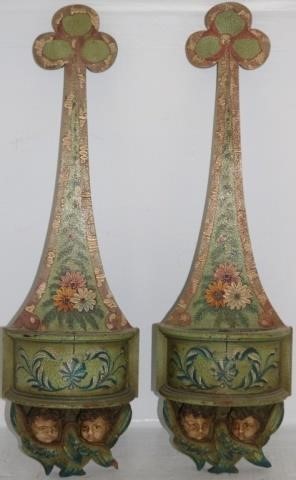 Appraisal: PAIR OF EARLY TH CENTURY CARVED AND PAINTEDITALIAN SCONCES WITH