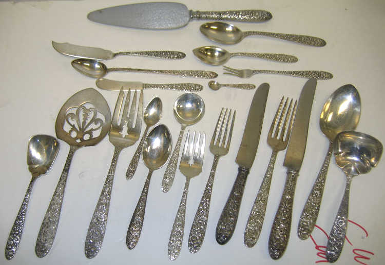 Appraisal: MANCHESTER SILVER CO STERLING FLATWARE Repousse Southern Rose pattern comprising