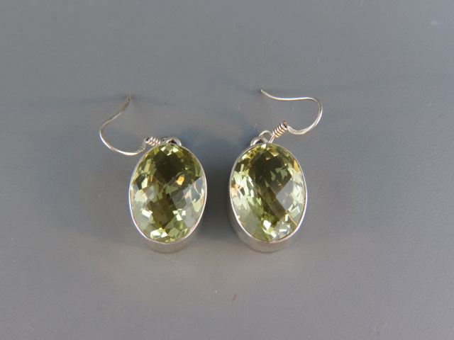 Appraisal: Lemon Quartz Earrings each with a vivid checker board cut