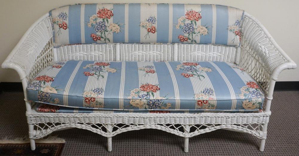 Appraisal: White Painted Wicker Sofa L in cm