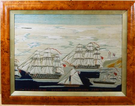 Appraisal: NOTE PROBABLY TH CENTURY NOT VICTORIAN SHIP WOOLWORK PICTURE TH