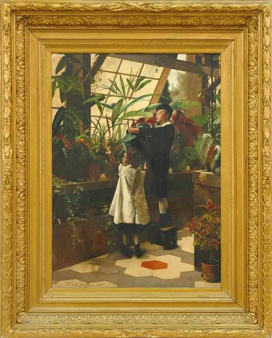 Appraisal: Edward Quitton Belgian - Children in the Conservatory oil on