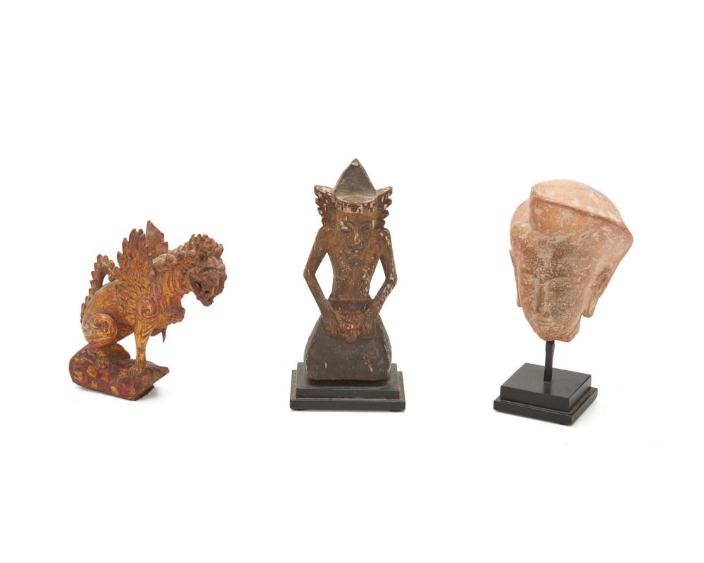 Appraisal: Three Indonesian figural sculptures th Century or earlier Comprising a