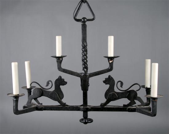 Appraisal: A French Wrought Iron Six-Light Chandelier Width inches