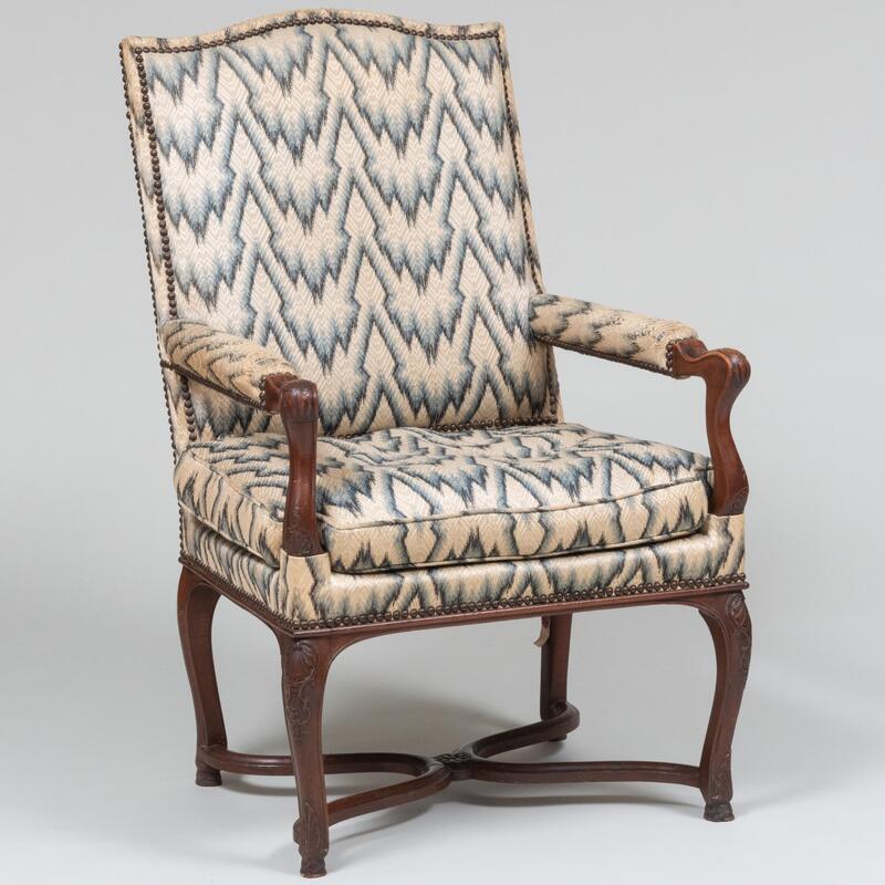 Appraisal: R gence Style Beechwood Fauteuil la Reine With two labels