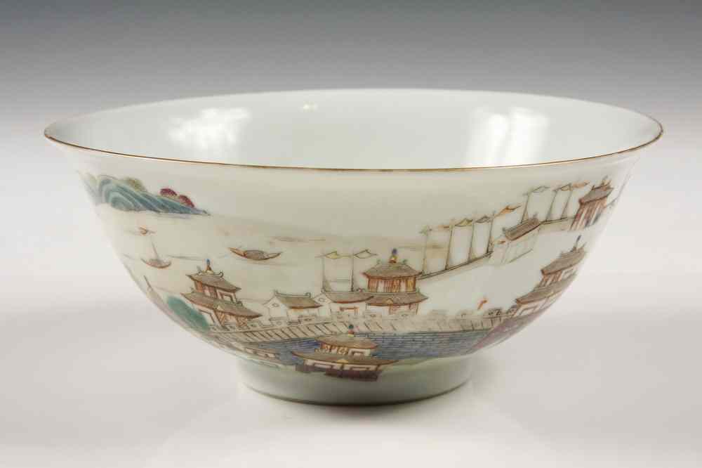 Appraisal: CHINESE BOWL - Chinese Export Bowl decorated with signed view