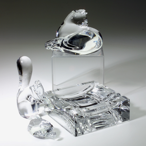 Appraisal: Baccarat glass four pieces ashtray squirrel turtle and cat