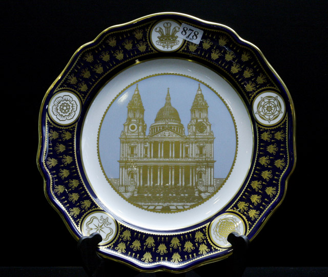 Appraisal: A Spode cobalt and gold plate commemorating the wedding of