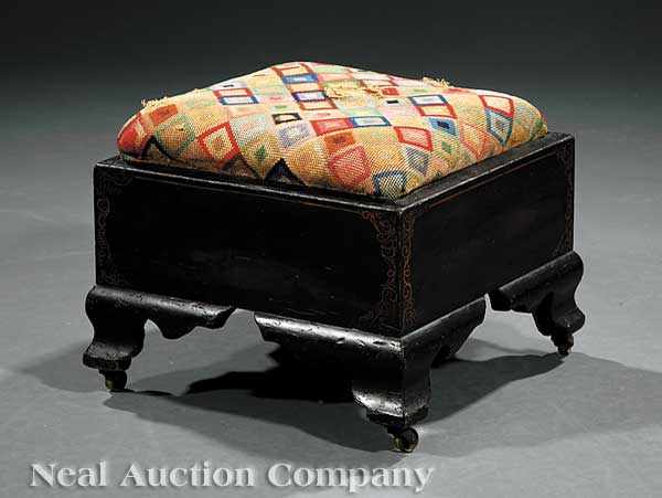 Appraisal: An American Classical Rosewood Faux Bois Stenciled and Ebonized Footstool