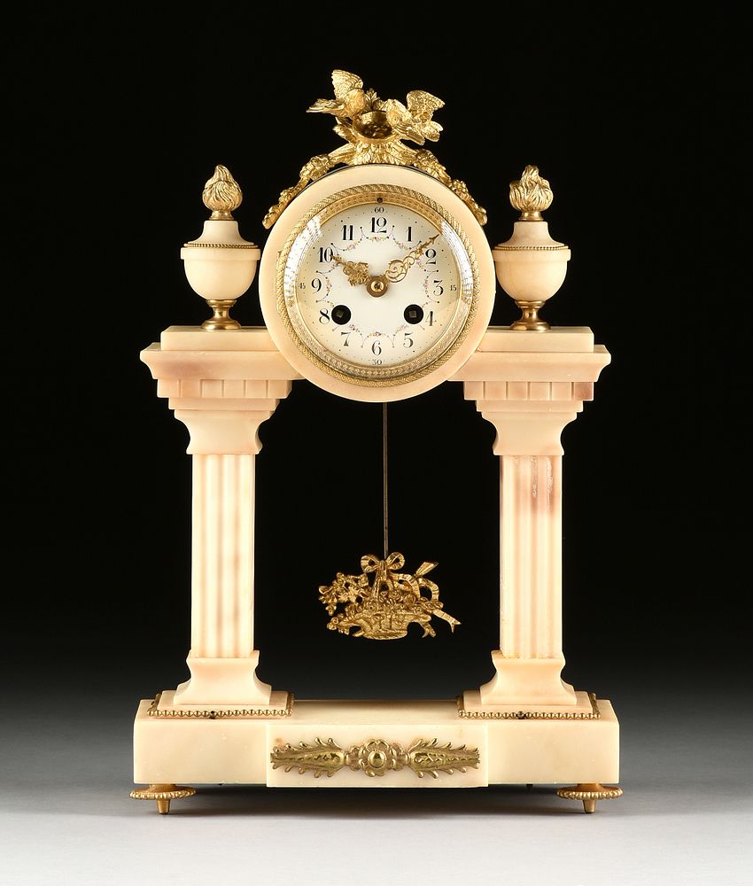 Appraisal: A NEOCLASSICAL REVIVAL GILT BRONZE AND WHITE ALABASTER CLOCK FRENCH