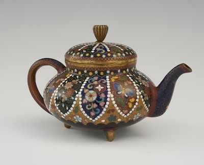 Appraisal: A Cloisonne Goldstone Teapot th Century Polychrome enamels in gilt