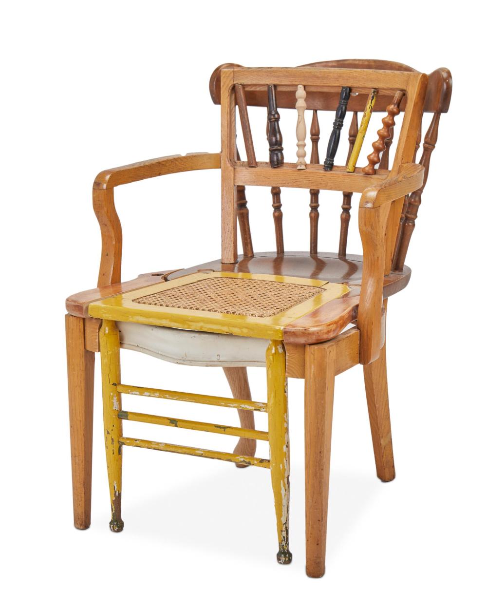 Appraisal: Martin Kersels b American Throne Yellow Wood and rattan Unsigned