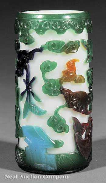 Appraisal: An Antique Chinese Five Color Overlay White Beijing Glass Vase