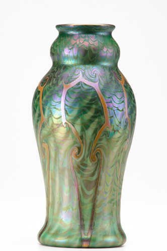 Appraisal: KEW-BLAS Gold iridescent glass vase with pulled feather decoration in