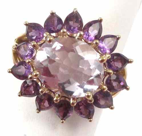 Appraisal: ROSE QUARTZ AND AMETHYST RING k yellow gold set with