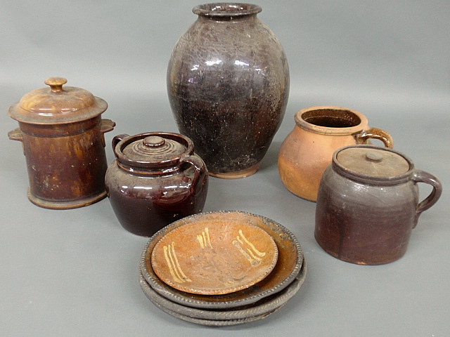 Appraisal: - Nine pieces of redware- ovoid jar h bean pots