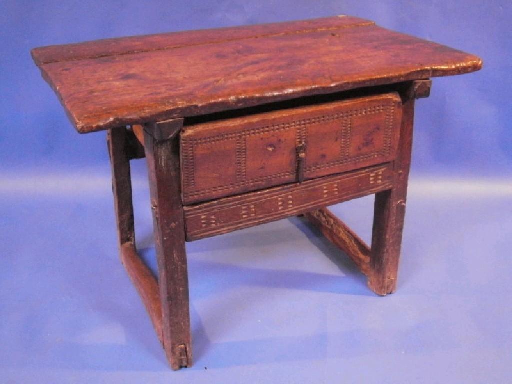 Appraisal: An antique rustic table with deep frieze drawer cm x