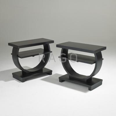 Appraisal: ART DECO Pair of tiered sofa tables USA s Ebonized