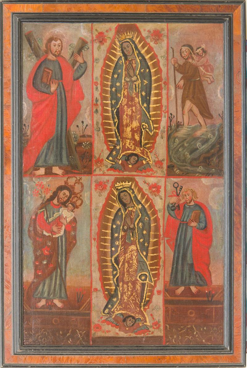 Appraisal: LATIN AMERICAN SCHOOL VIRGIN OF GUADALUPE SURROUNDED BY SAINTS Oil