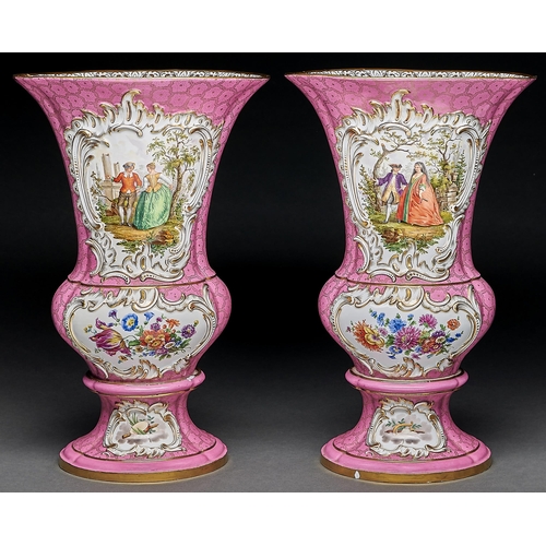 Appraisal: A pair of Meissen campana shaped vases c painted with