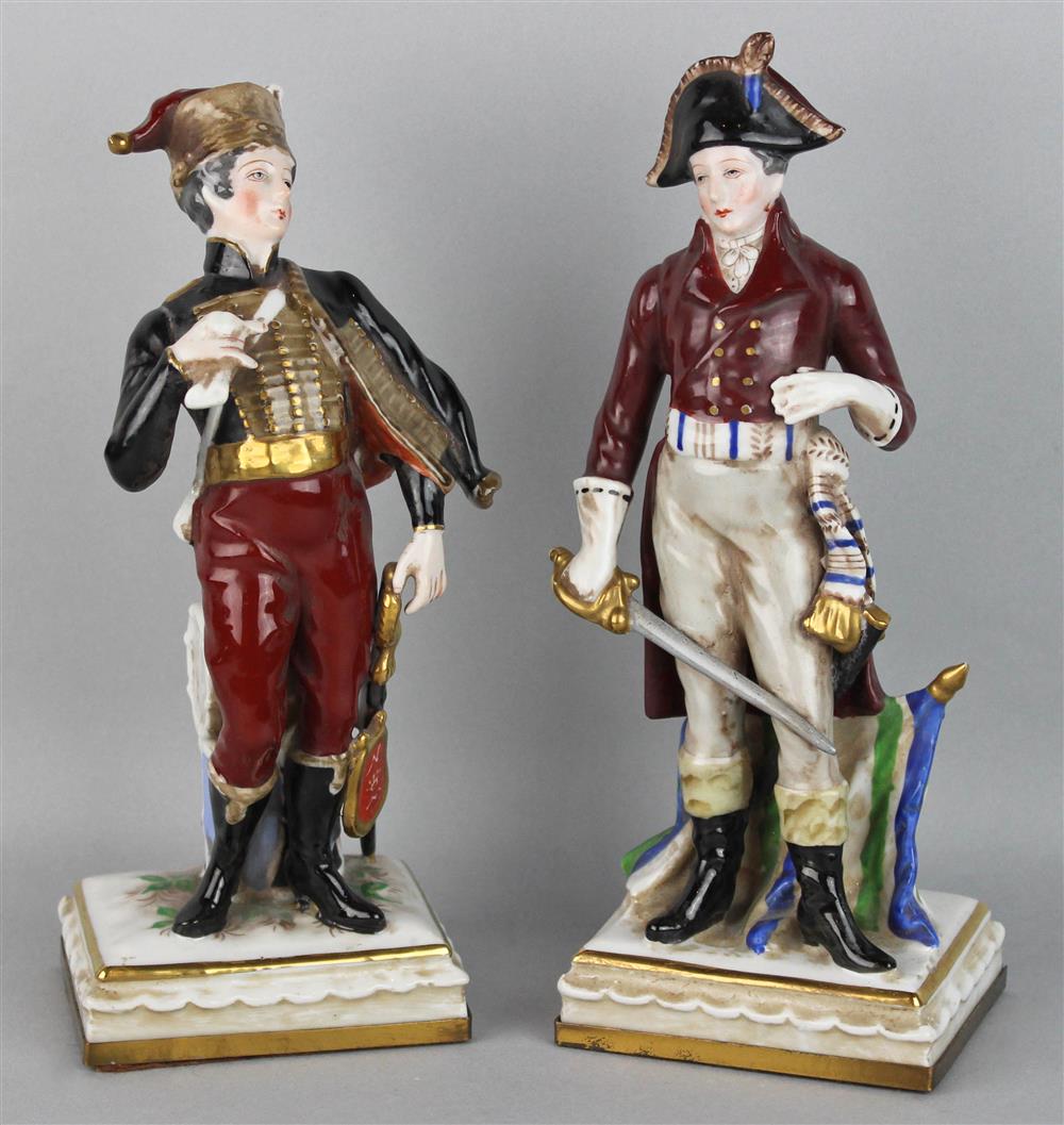 Appraisal: TWO CONTINENTAL PORCELAIN MILITARY FIGURES one a Napoleonic soldier holding