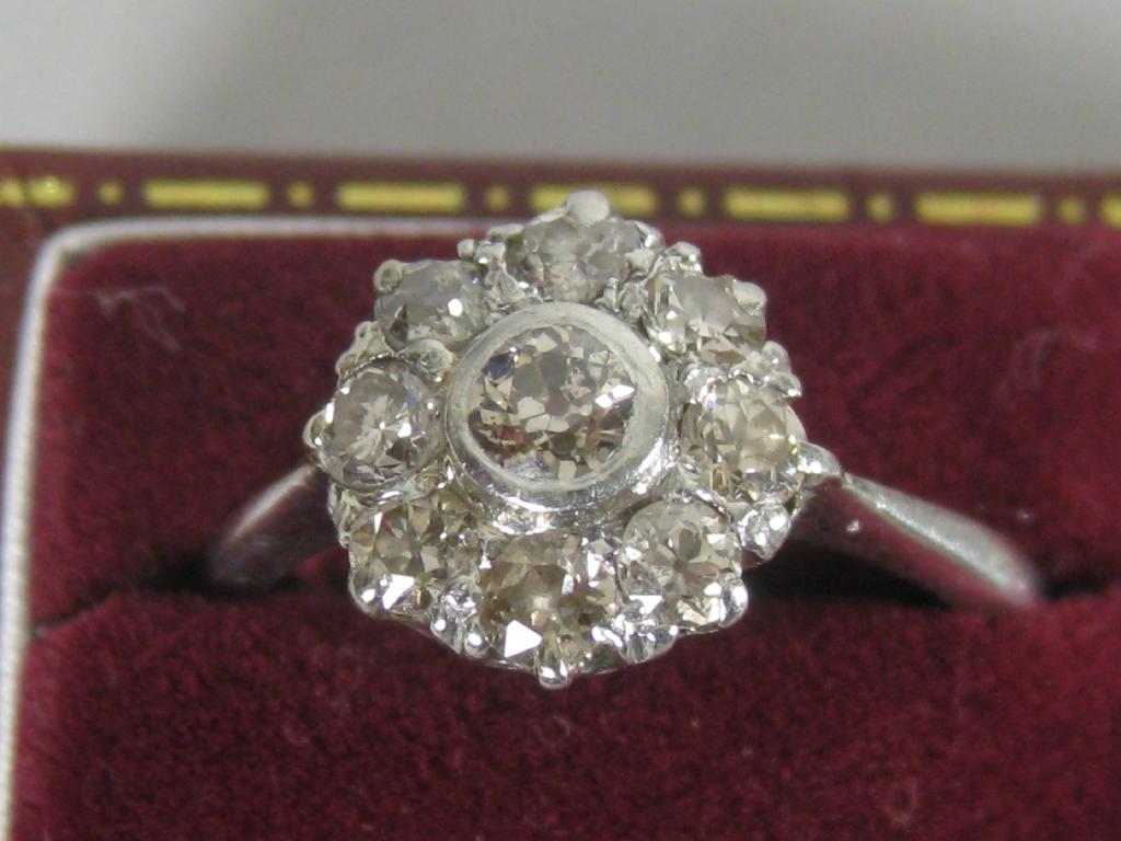 Appraisal: An Art Deco Diamond Cluster Ring the principle circular-cut stone