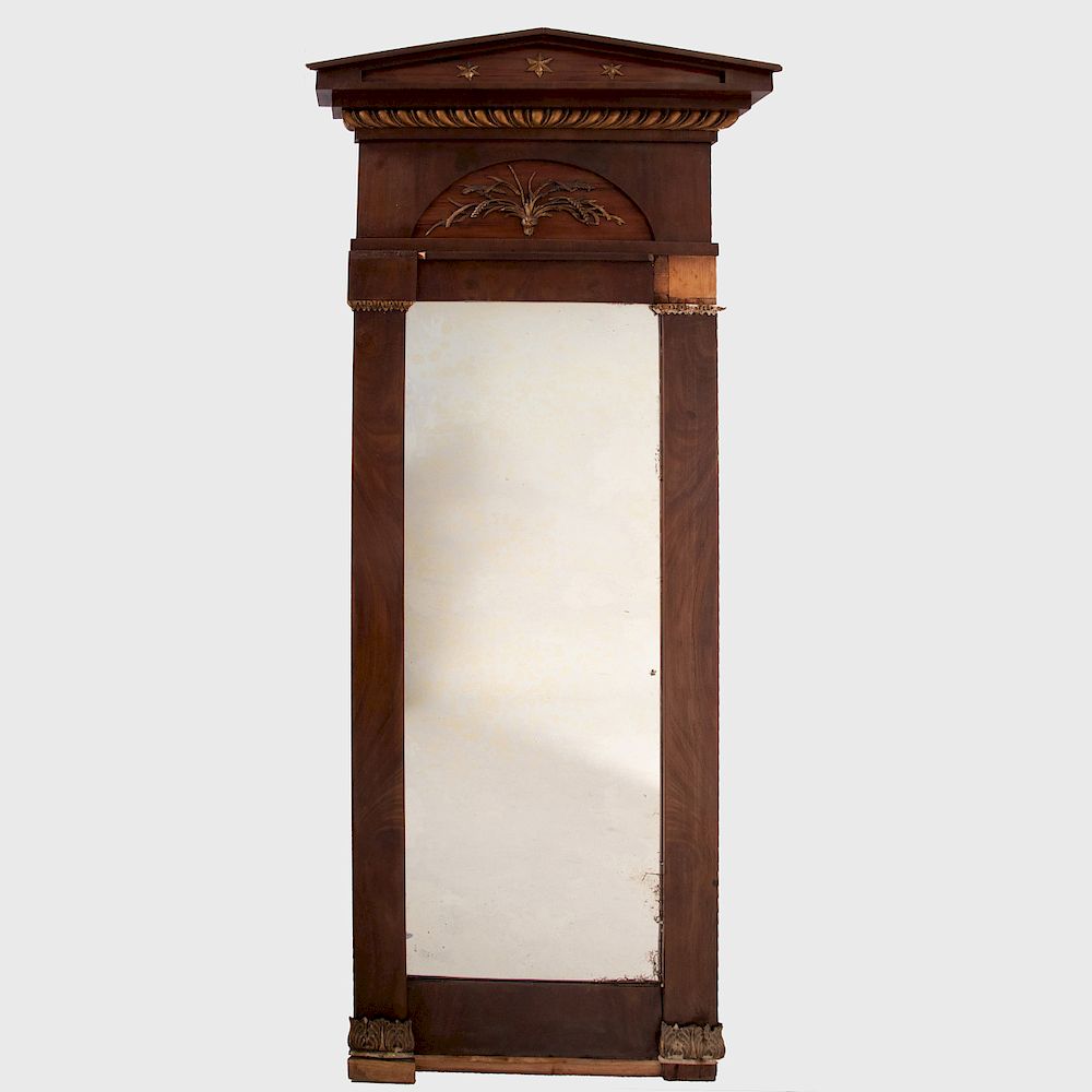 Appraisal: Danish Neoclassical Mahogany and Parcel-Gilt Pier Mirror x in Condition