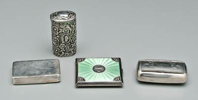 Appraisal: Four silver boxes English silver soap box oval with repouss