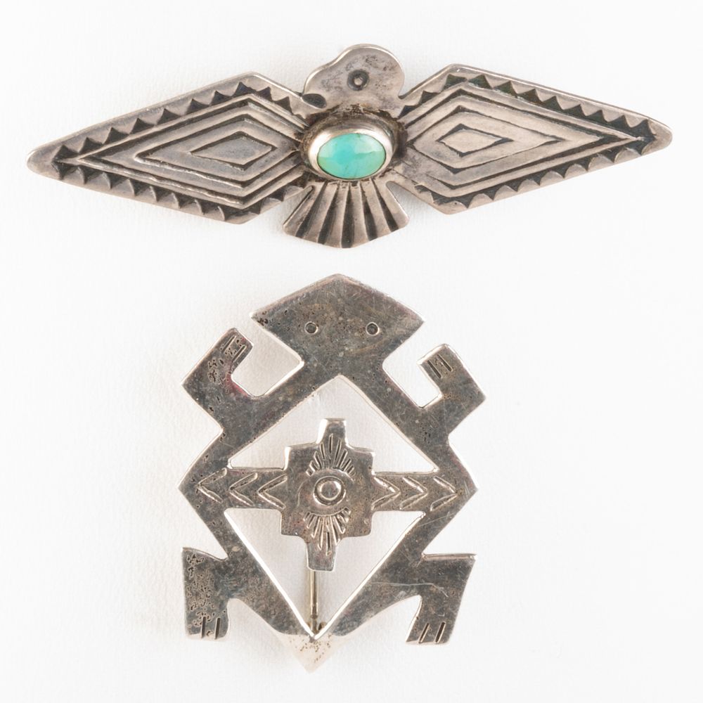 Appraisal: Navajo Silver and Turquoise Eagle Pin and a Robert Johnson