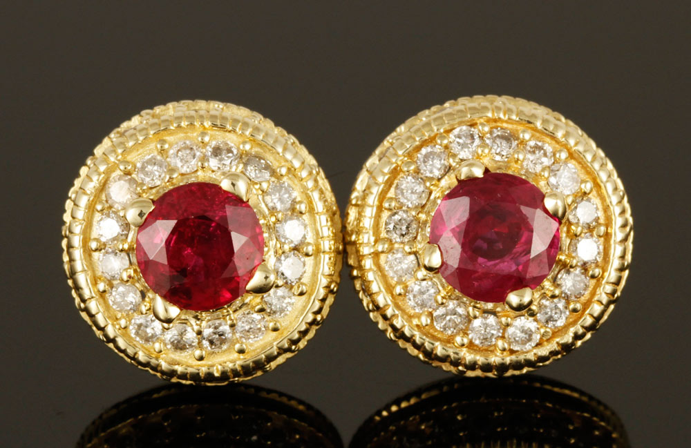 Appraisal: - K Gold Diamond and Burmese Ruby Earrings Pair of