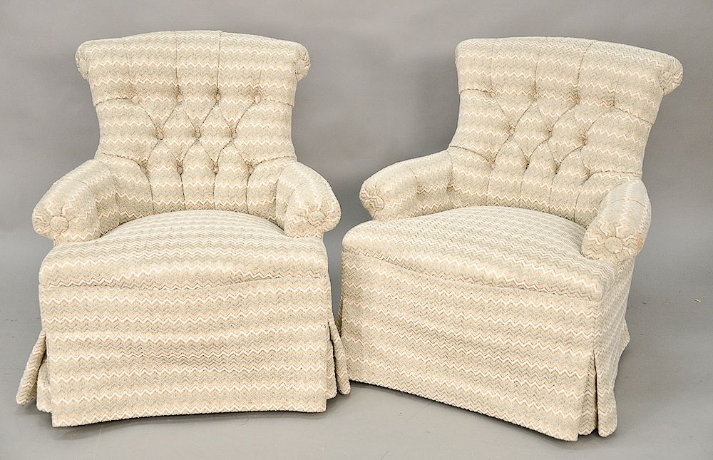 Appraisal: Pair of button tufted upholstered bergeres Provenance From the Estate