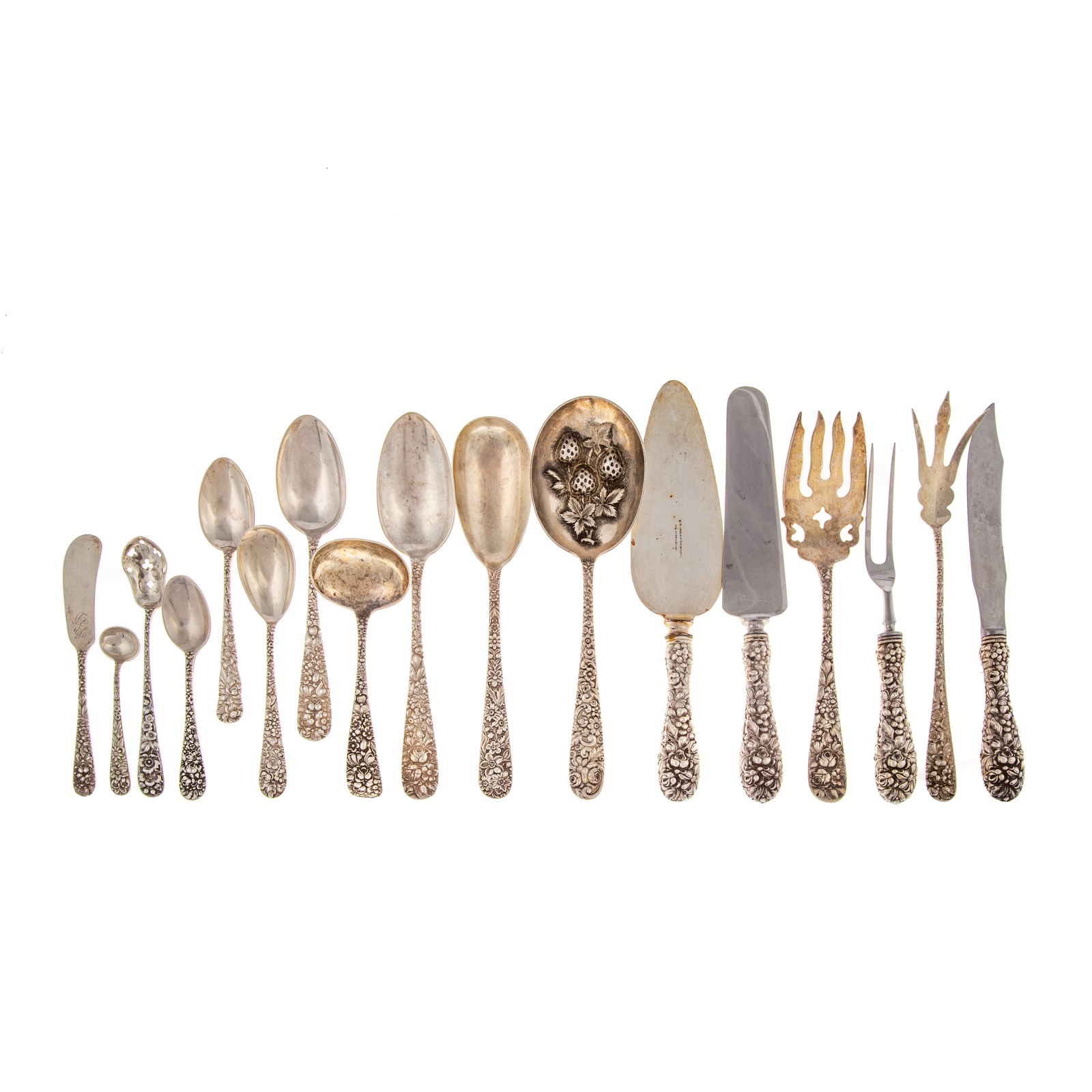 Appraisal: STIEFF STERLING ROSE FLATWARE SERVING PIECES Including four serving spoons