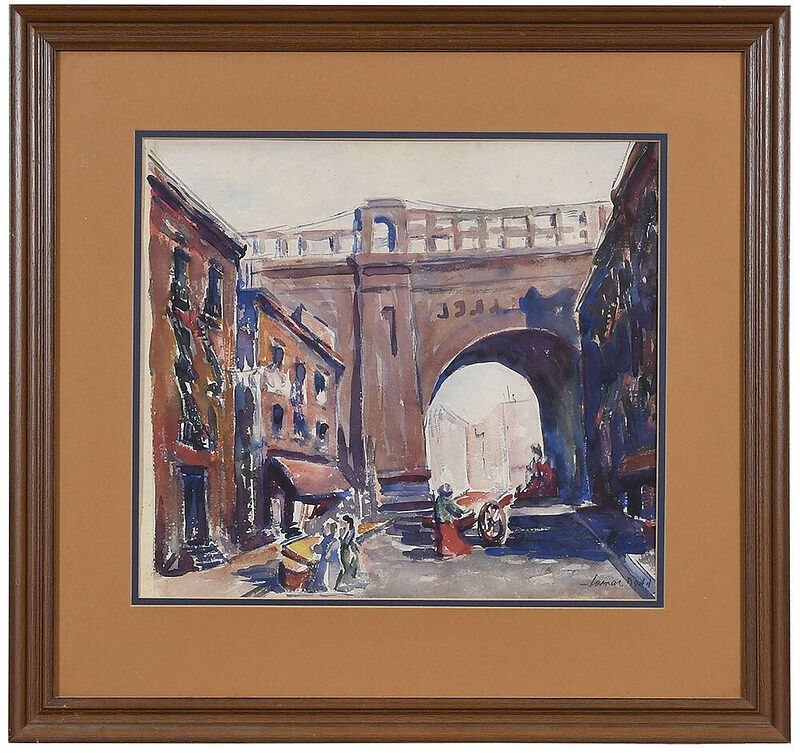 Appraisal: Lamar Dodd Georgia - Brooklyn Bridge with Stall and Pushcart