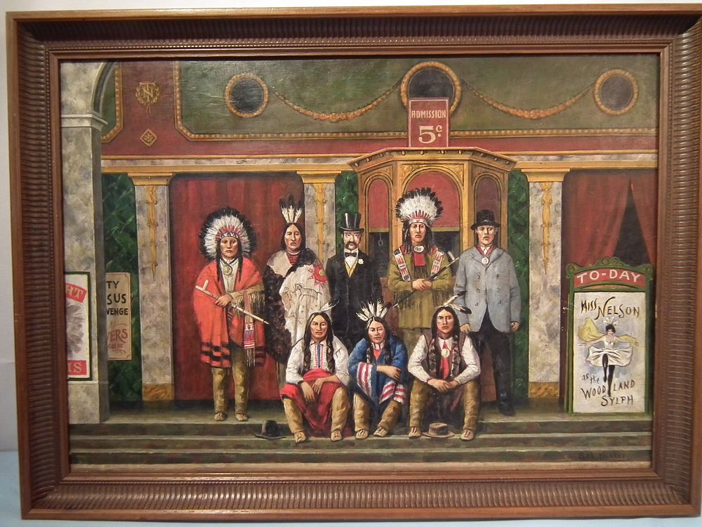 Appraisal: PAINTING OF SIOUX DELEGATION BY HUNTER Old oil painting on